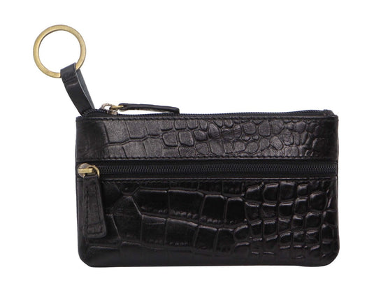 Pierre Cardin Ladies Womens Genuine Leather RFID Coin Purse Wallet - Black (Croc)-0