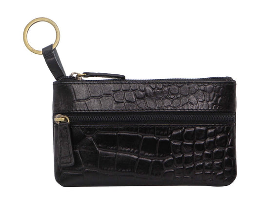 Pierre Cardin Ladies Womens Genuine Leather RFID Coin Purse Wallet - Black (Croc)-1