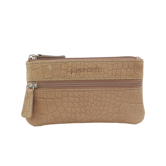 Pierre Cardin Ladies Womens Genuine Leather RFID Coin Purse Wallet - Taupe (Croc)-0