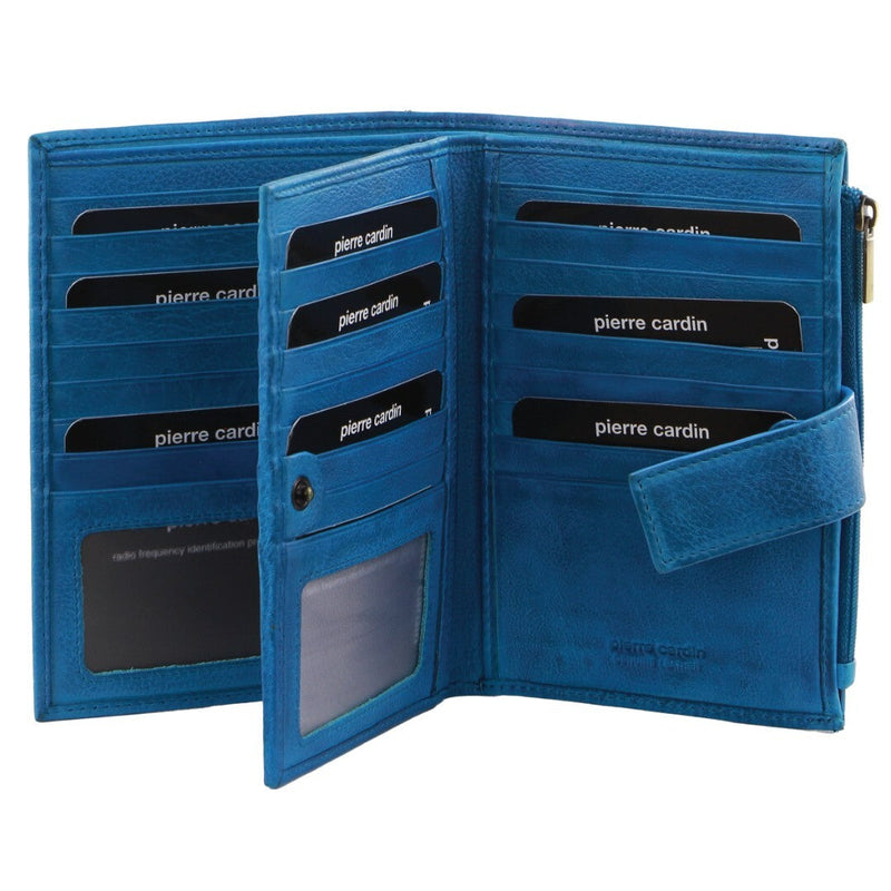 Load image into Gallery viewer, Pierre Cardin Womens Bi-Fold Italian Leather Credit Card Holder Wallet - Aqua Blue-1
