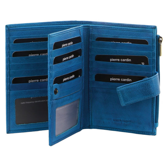 Pierre Cardin Womens Bi-Fold Italian Leather Credit Card Holder Wallet - Aqua Blue-0