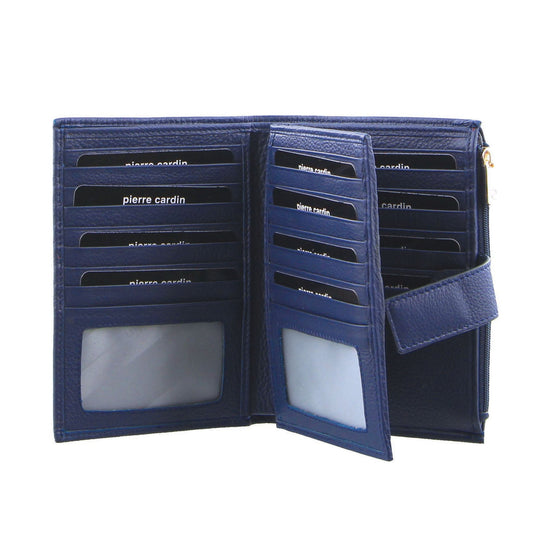 Pierre Cardin Ladies Womens Bi-Fold Italian Leather Credit Card Holder Wallet Purse - Denim-1