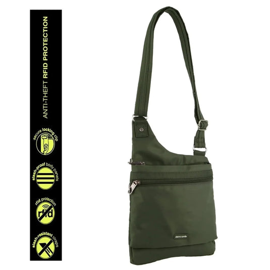 Pierre Cardin RFID Cross Body Bag Travel Anti-Theft Slash Proof - Olive-4