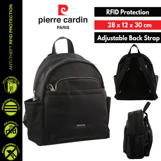 Pierre Cardin Nylon Backpack RFID Anti-Theft Slash Proof - Black-4