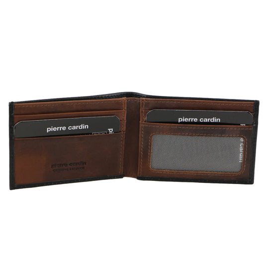 Pierre Cardin Mens Leather RFID Italian Two-Tone Wallet - Black Cognac-0