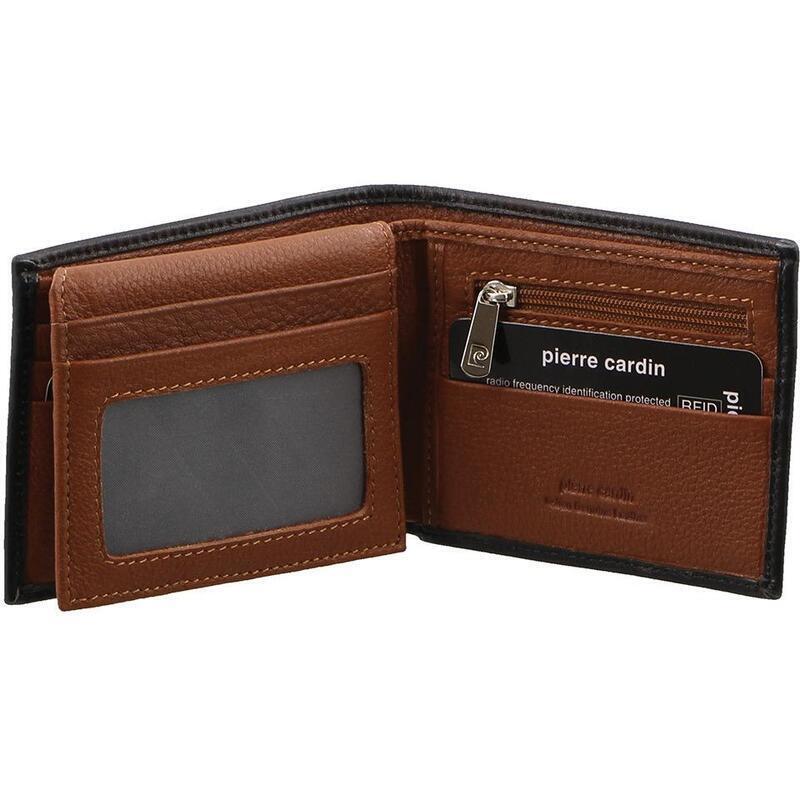 Load image into Gallery viewer, Pierre Cardin Italian Leather Mens Two Tone Bi-Fold Wallet - Black/Cognac-0
