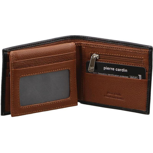 Pierre Cardin Italian Leather Mens Two Tone Bi-Fold Wallet - Black/Cognac-0