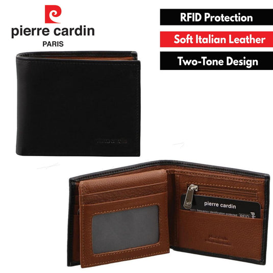 Pierre Cardin Italian Leather Mens Two Tone Bi-Fold Wallet - Black/Cognac-3