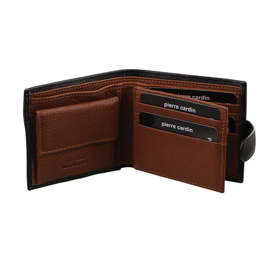 Pierre Cardin Mens Italian Leather Two Tone Wallet Credit Card Holder - Black Cognac-1