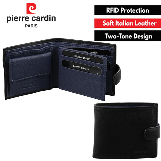 Pierre Cardin Mens Italian Leather Two Tone Wallet - Black/Midnight-1
