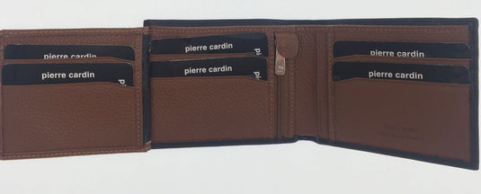 Pierre Cardin Italian Genuine Leather Mens Two Tone Bi Fold Wallet- Black/Cognac-3