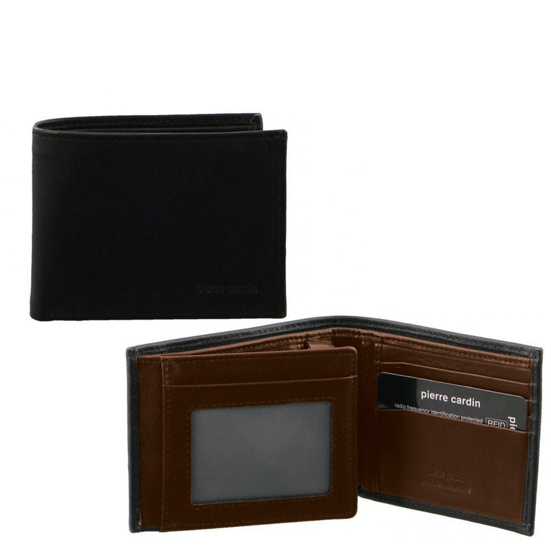 Load image into Gallery viewer, Pierre Cardin Italian Genuine Leather Mens Two Tone Bi Fold Wallet- Black/Cognac-0
