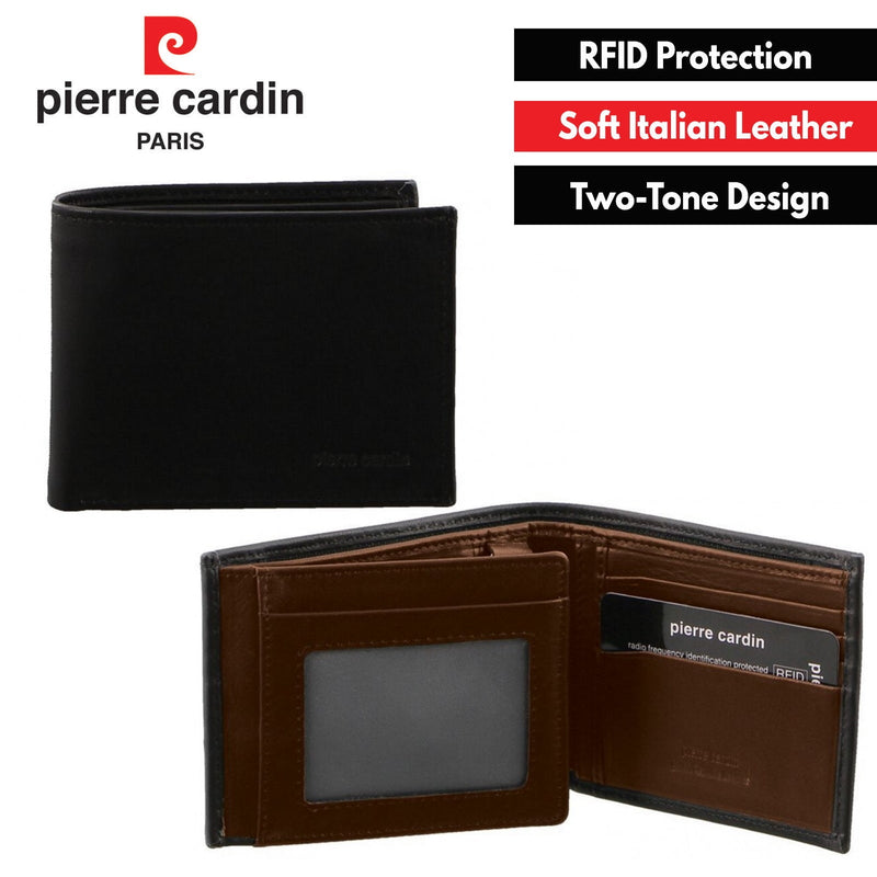 Load image into Gallery viewer, Pierre Cardin Italian Genuine Leather Mens Two Tone Bi Fold Wallet- Black/Cognac-1
