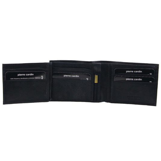 Pierre Cardin Italian Genuine Leather Mens Two Tone Bi Fold Wallet- Black/Midnight-1