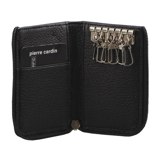 Pierre Cardin Mens Key & Credit Card Holder Italian Leather Wallet - Black-0