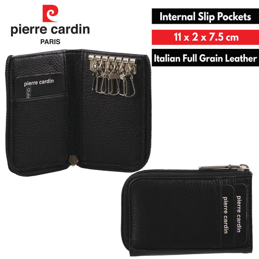 Pierre Cardin Mens Key & Credit Card Holder Italian Leather Wallet - Black-3