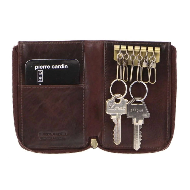 Load image into Gallery viewer, Pierre Cardin Mens Key &amp; Credit Card Holder Italian Leather Wallet - Chocolate-1
