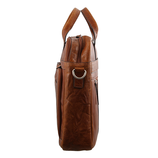 Pierre Cardin Italian Leather Business 15" Laptop Bag Briefcase Messenger Bag - Chestnut-4