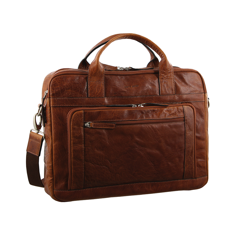 Load image into Gallery viewer, Pierre Cardin Italian Leather Business 15&quot; Laptop Bag Briefcase Messenger Bag - Chestnut-0
