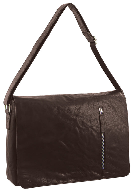 Pierre Cardin Rustic Leather Bag 15" Laptop Computer Messenger Business Travel - Brown-0