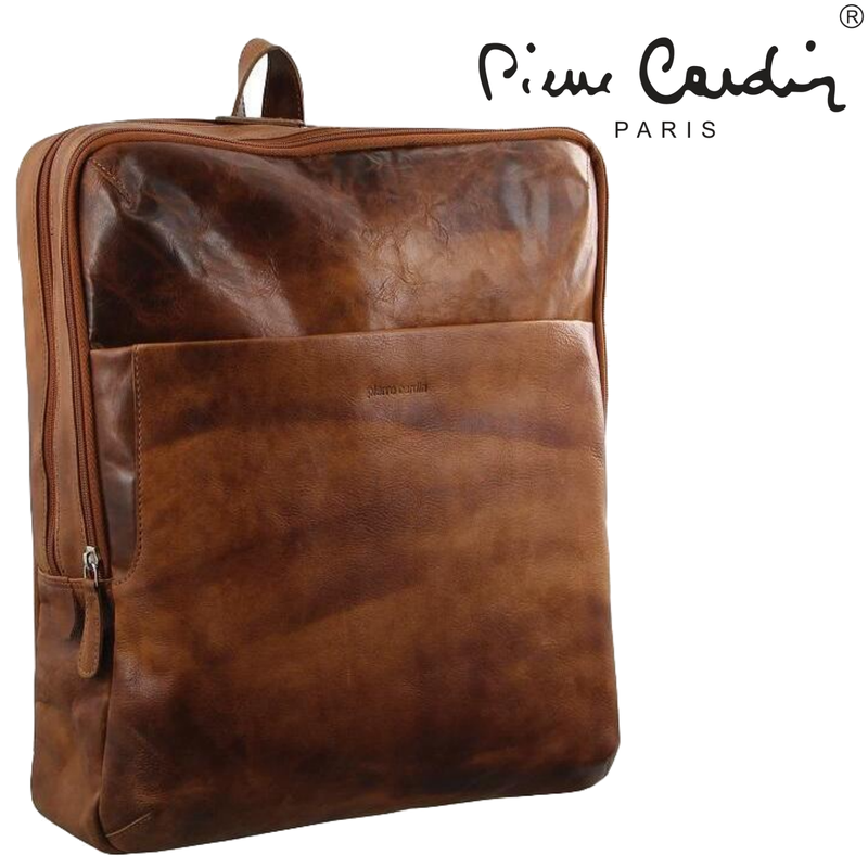 Load image into Gallery viewer, Pierre Cardin Rustic Large Leather Backpack Bag Rucksack Men Women - Cognac-1
