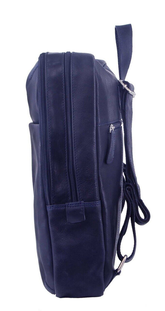 Pierre Cardin Rustic Large Leather Backpack Bag Rucksack Men Women - Midnight-2