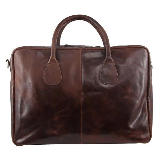 Pierre Cardin Mens Rustic Leather Overnight Bag Weekend Luggage - Chocolate-3