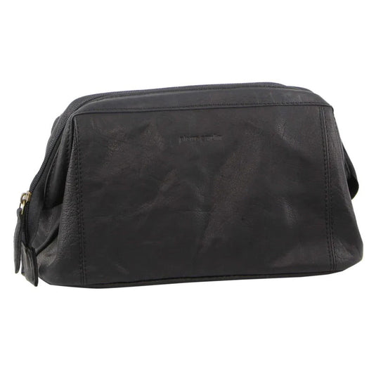 Pierre Cardin Mens Rustic Leather Toiletry Case Bag Travel - Black-1