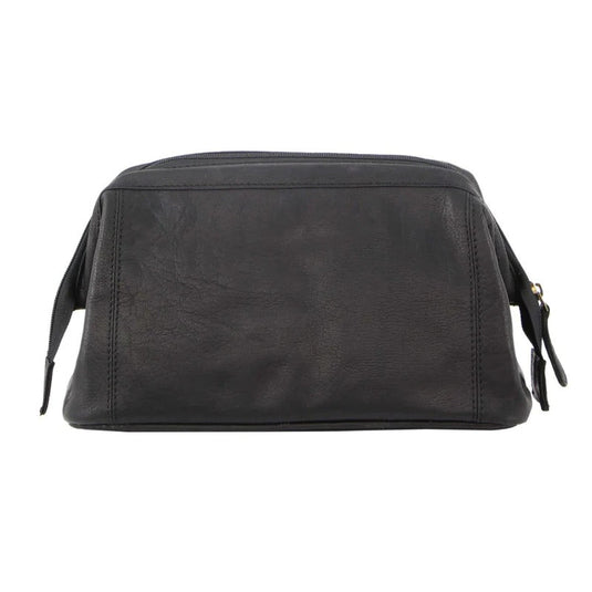 Pierre Cardin Mens Rustic Leather Toiletry Case Bag Travel - Black-4
