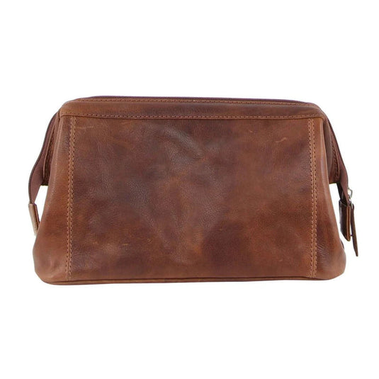 Pierre Cardin Mens Rustic Leather Toiletry Case Bag Travel - Cognac-4