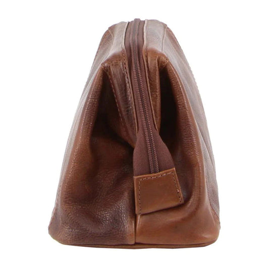 Pierre Cardin Mens Rustic Leather Toiletry Case Bag Travel - Cognac-3