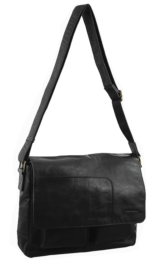 Pierre Cardin Genuine Leather 13" Laptop Computer Messenger Sling Bag Travel Business - Black-0