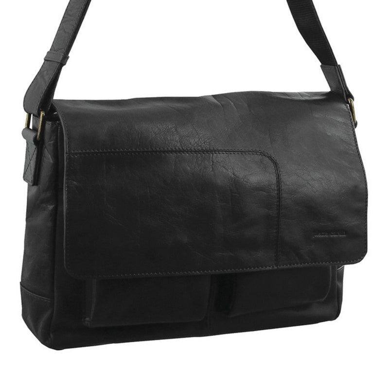 Load image into Gallery viewer, Pierre Cardin Genuine Leather 13" Laptop Computer Messenger Sling Bag Travel Business - Black-2

