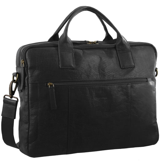 Pierre Cardin Rustic Leather 15" Laptop Computer Work Messenger Bag Travel Business - Black-0