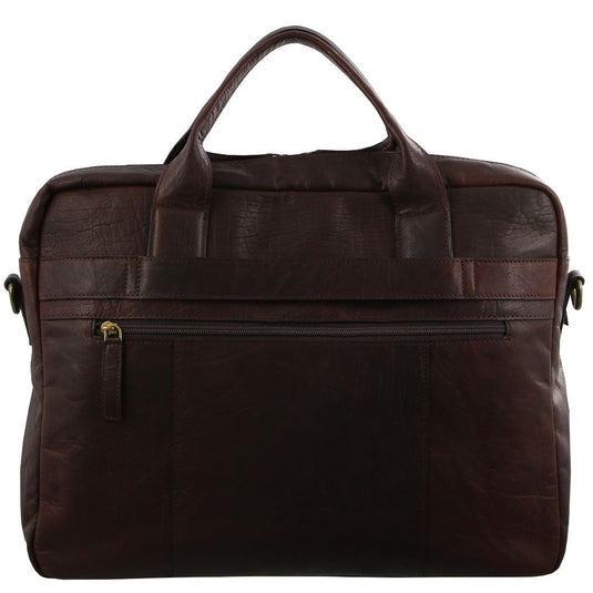 Pierre Cardin Rustic Leather 15" Laptop Computer Work Messenger Bag Travel Business - Chestnut-2
