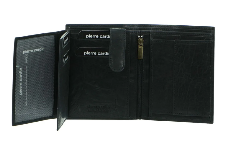Load image into Gallery viewer, Pierre Cardin Mens Rustic RFID Leather Tri-Fold Wallet Card Holder - Black-1
