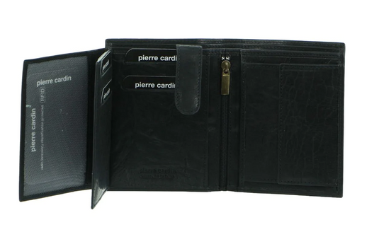 Pierre Cardin Mens Rustic RFID Leather Tri-Fold Wallet Card Holder - Black-1