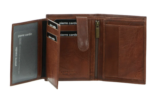 Pierre Cardin Mens Rustic Soft Leather Tri-Fold Wallet Card Holder - Chestnut-1