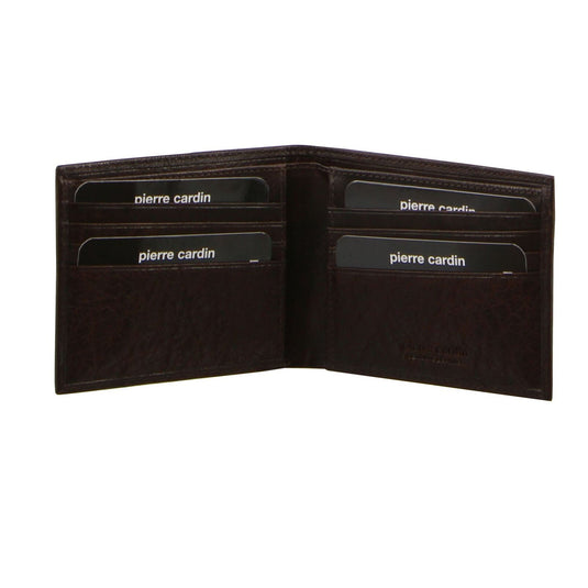 Pierre Cardin Mens Rustic Leather Bi-Fold Wallet Card Holder - Brown-1