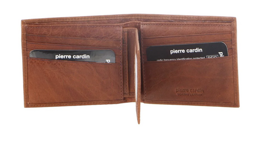 Pierre Cardin Mens Rustic Leather Bi-Fold Wallet Card Holder - Chestnut-1