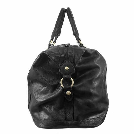 Pierre Cardin Rustic Leather Business Overnight Bag Unisex Duffle Bag Travel - Black-2