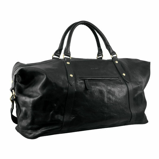 Pierre Cardin Rustic Leather Business Overnight Bag Unisex Duffle Bag Travel - Black-1