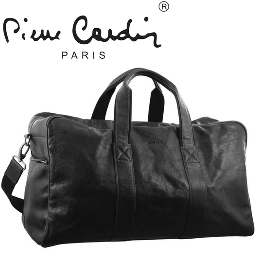 Pierre Cardin Rustic Leather Travel Bag Overnight Business Weekend Luggage Black-4