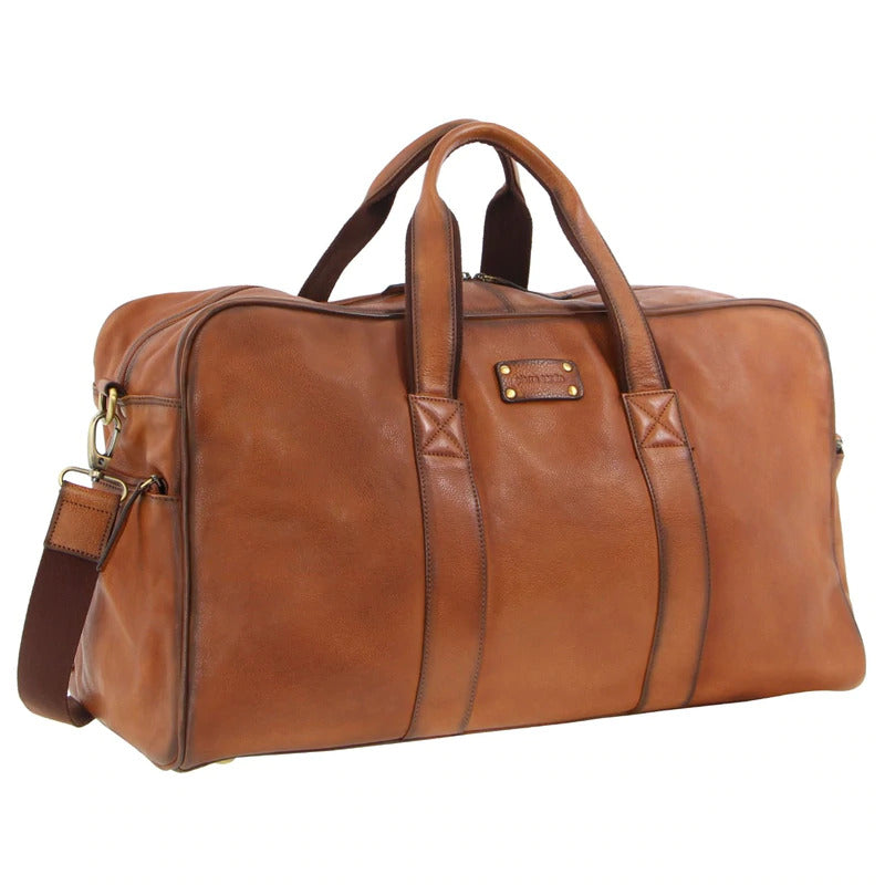 Load image into Gallery viewer, Pierre Cardin Rustic Leather Travel Bag Overnight Business - Cognac-1
