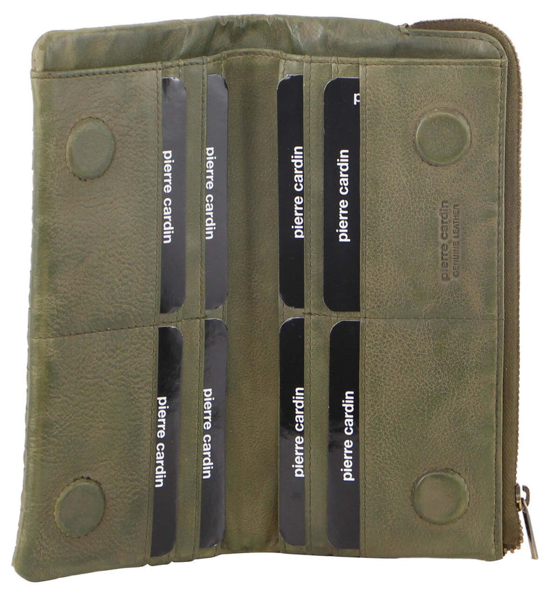 Load image into Gallery viewer, Pierre Cardin Womens Soft Rustic Leather Wallet Coin RFID Purse - Olive-1
