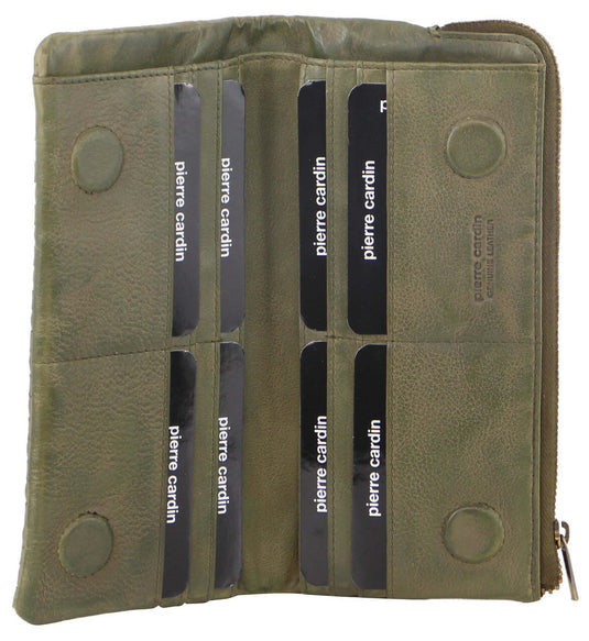 Pierre Cardin Womens Soft Rustic Leather Wallet Coin RFID Purse - Olive-1