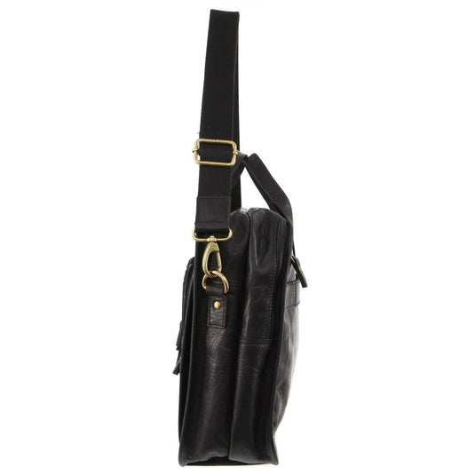 Pierre Cardin Rustic Leather 15" Laptop Computer Messenger Bag - Black-2
