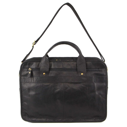 Pierre Cardin Rustic Leather 15" Laptop Computer Messenger Bag - Black-3