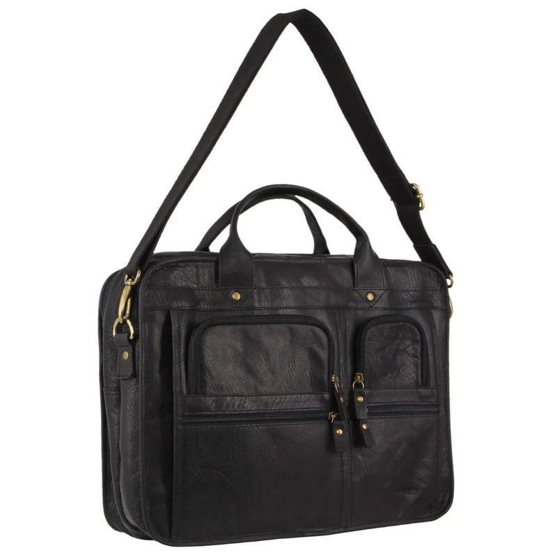 Load image into Gallery viewer, Pierre Cardin Rustic Leather 15" Laptop Computer Messenger Bag - Black-0
