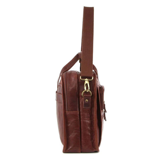 Pierre Cardin Rustic Leather 15" Laptop Computer Messenger Bag - Chestnut-2